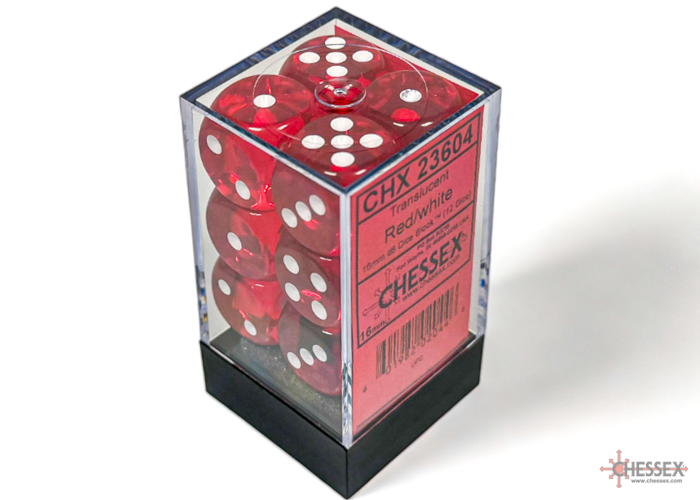 Translucent Red/white 16mm d6 Dice Block (12 dice) - CHX23604